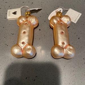 2 vintage EuroVue dog bone blown glass ornament
